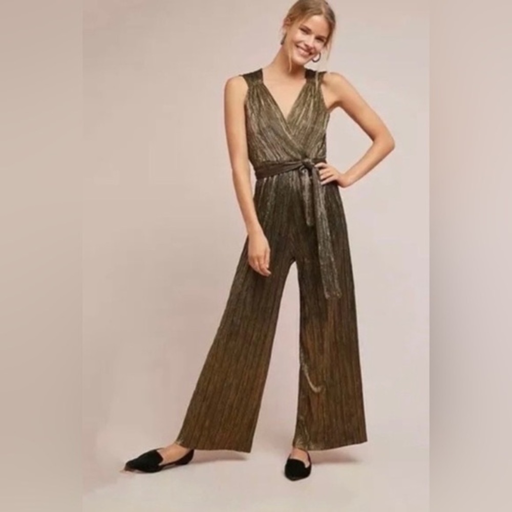 Anthro gold jumpsuit